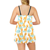 Giraffe Pattern Print Design 05 Chest Sexy Pleated Two Piece Swim Dress