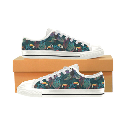 Toucan Pattern Women's Low Top Canvas Shoes White