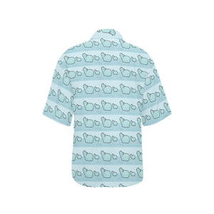 Hippopotamus Pattern Print Design 02 Women's All Over Print Hawaiian Shirt