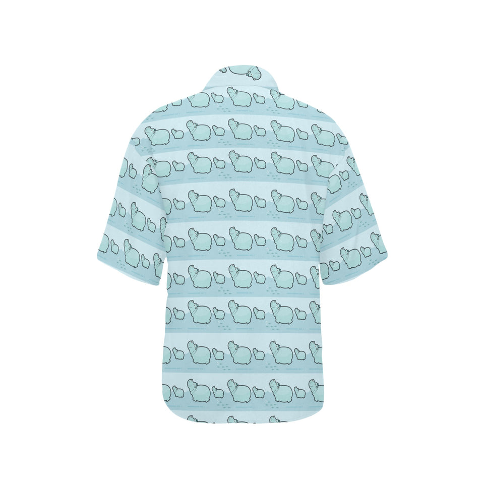 Hippopotamus Pattern Print Design 02 Women's All Over Print Hawaiian Shirt