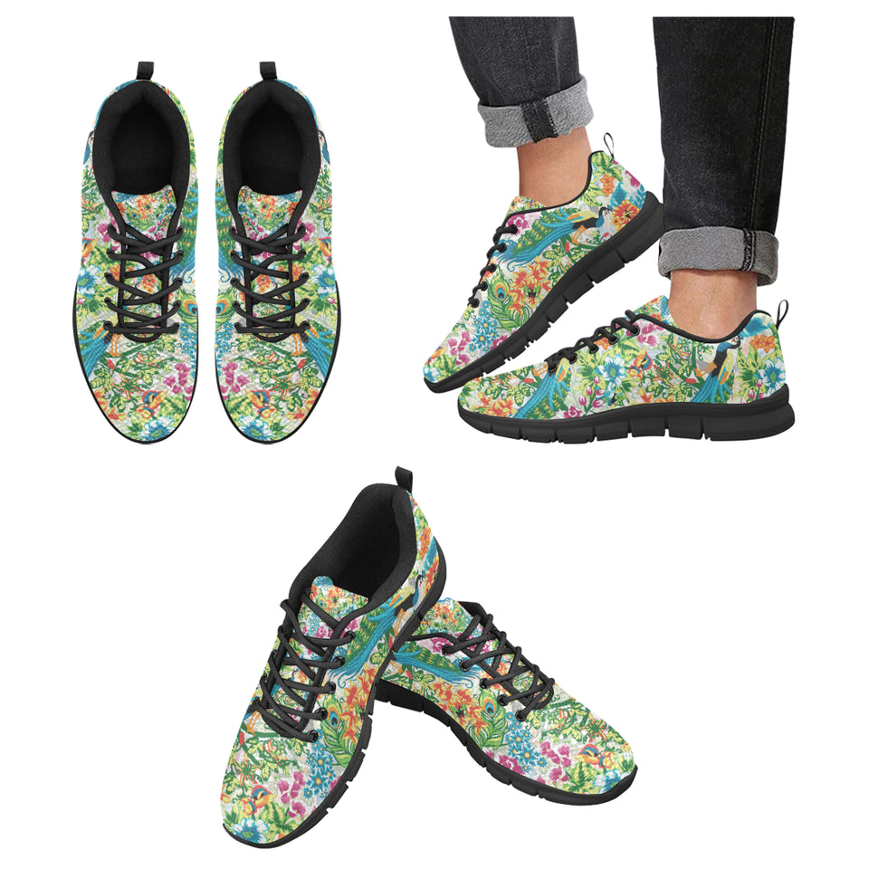 Colorful Peacock Pattern Men's Sneakers Black