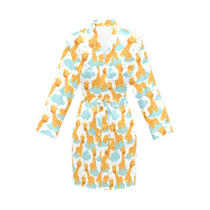 Giraffe Pattern Print Design 05 Women's Long Sleeve Belted Night Robe