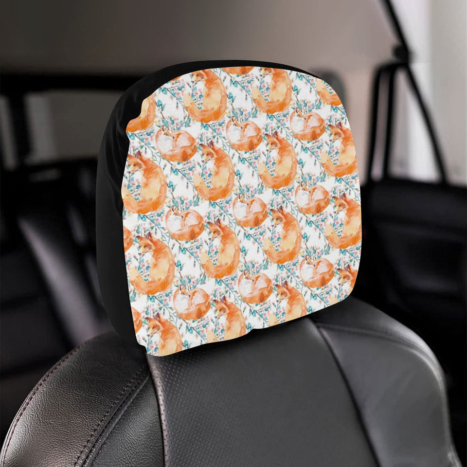 Fox Water Color Pattern Car Headrest Cover