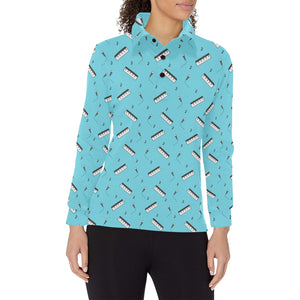 Piano Pattern Print Design 01 Women's Long Sleeve Polo Shirt