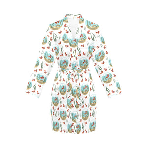 Goldfish Pattern Print Design 01 Women's Long Sleeve Belted Night Robe