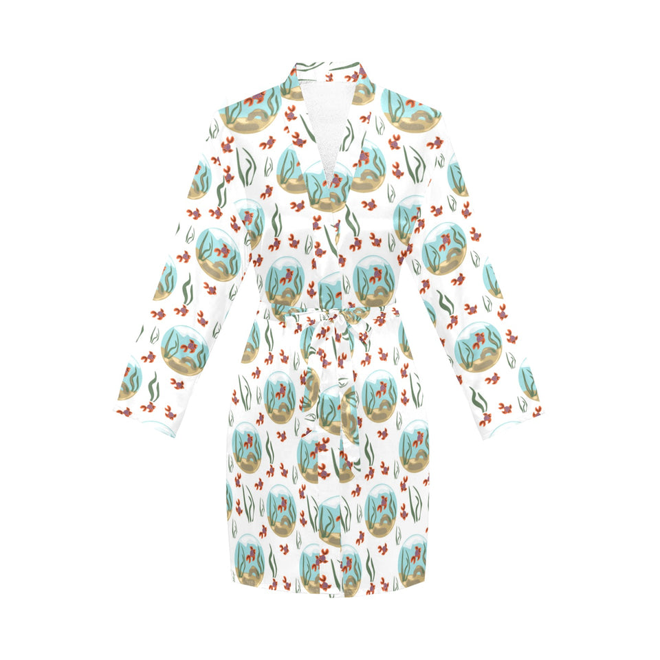 Goldfish Pattern Print Design 01 Women's Long Sleeve Belted Night Robe