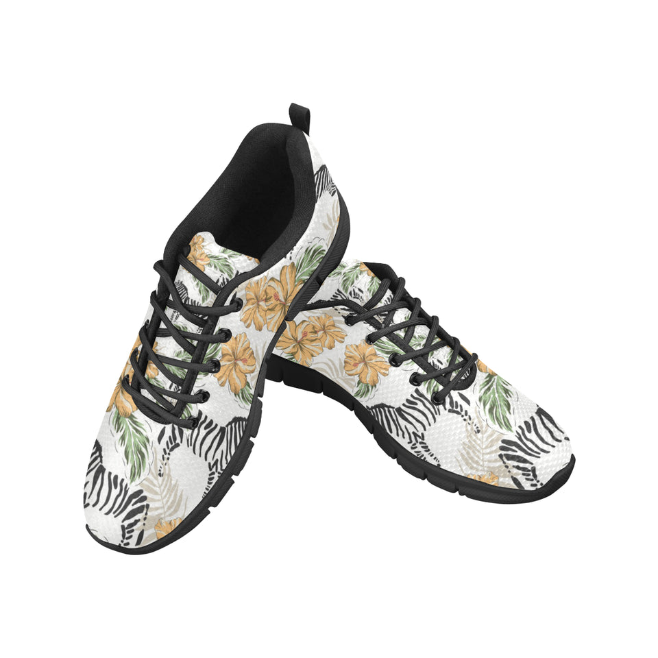 Zebra Hibiscus Pattern Men's Sneakers Black