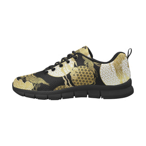 Gold Could Crane Japanese Pattern Men's Sneakers Black