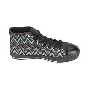 Zigzag Chevron African Afro Dashiki Adinkra Kente Men's High Top Canvas Shoes Black