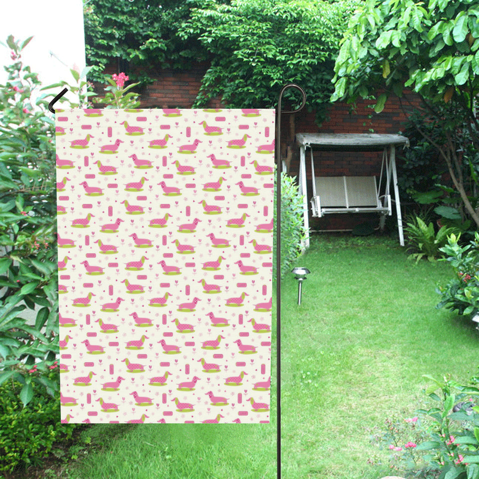 Pink Dachshund Pattern House Flag Garden Flag