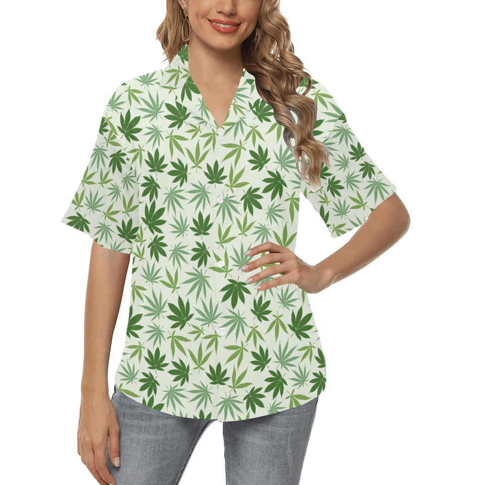 Canabis Marijuana Weed Pattern Print Design 02 Women's All Over Print Hawaiian Shirt