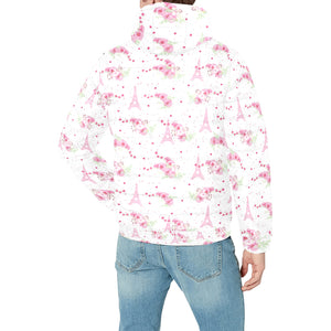 Eiffel Tower Pink Theme Pattern Print Design 05 Men's Padded Hooded Jacket(ModelH42)