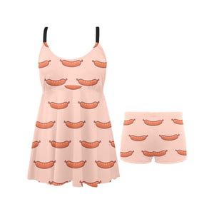 Sausage Pattern Print Design 01 Chest Sexy Pleated Two Piece Swim Dress