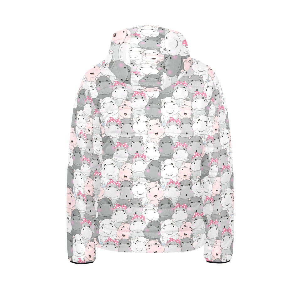 Hippopotamus Pattern Print Design 03 Kids' Boys' Girls' Padded Hooded Jacket