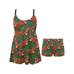 Squirrel Pattern Print Design 03 Chest Sexy Pleated Two Piece Swim Dress