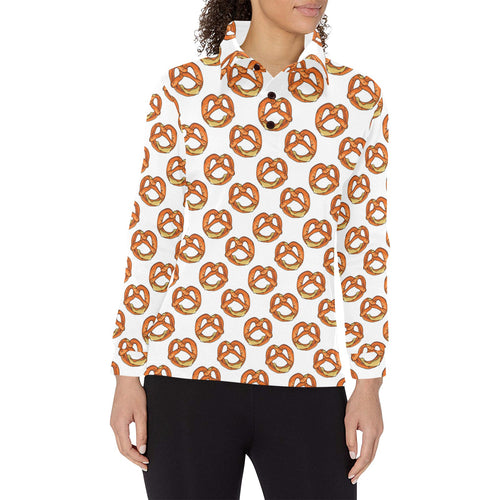 Pretzels Pattern Print Design 03 Women's Long Sleeve Polo Shirt