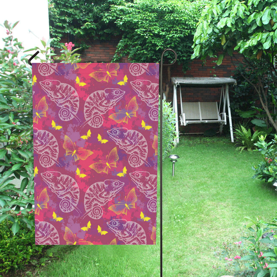 Pink Chameleon Lizard Butterfly Pattern House Flag Garden Flag