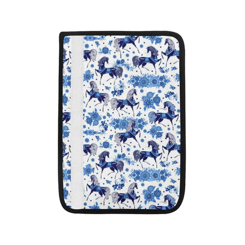 Horse Flower Blue Theme Pattern Car Seat Belt Cover