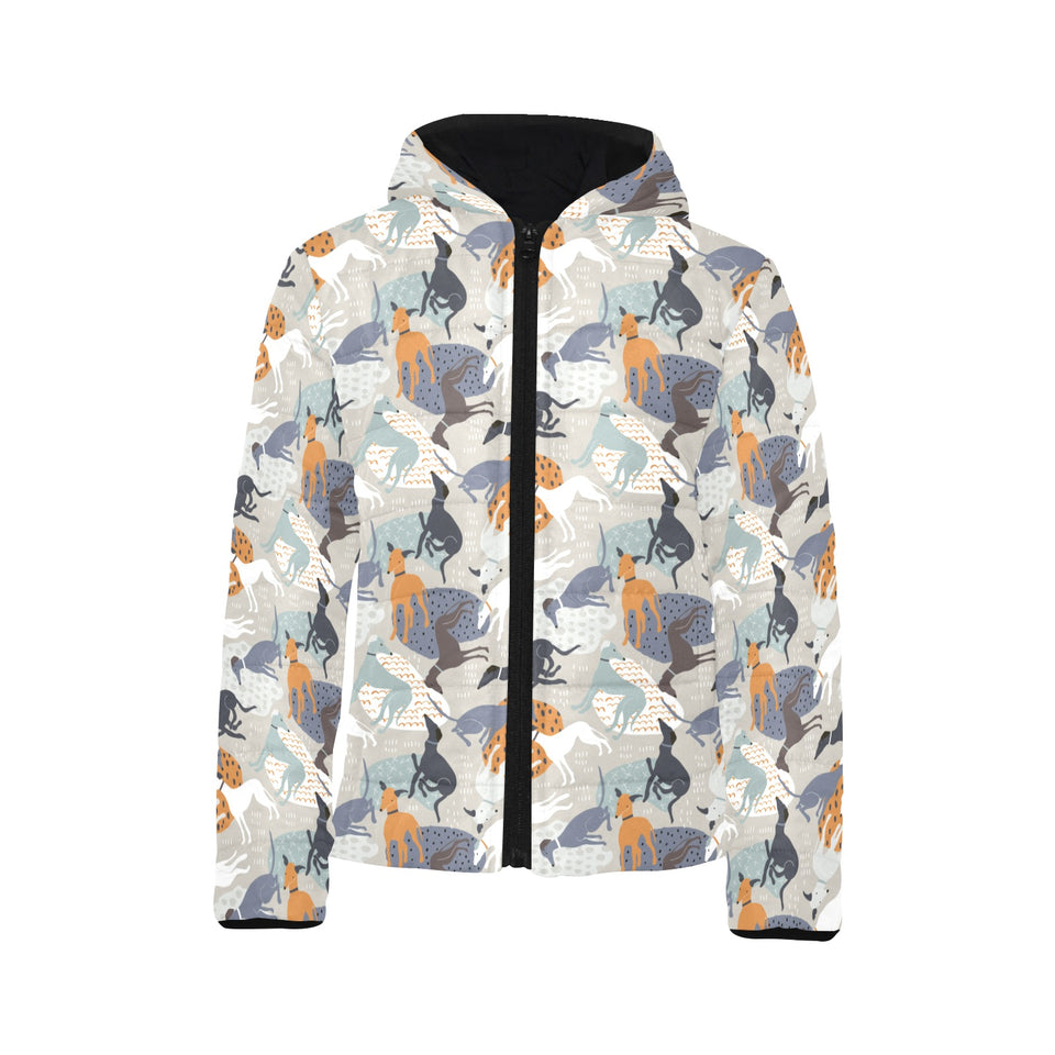 Greyhound Pattern Print Design 04 Kids' Boys' Girls' Padded Hooded Jacket