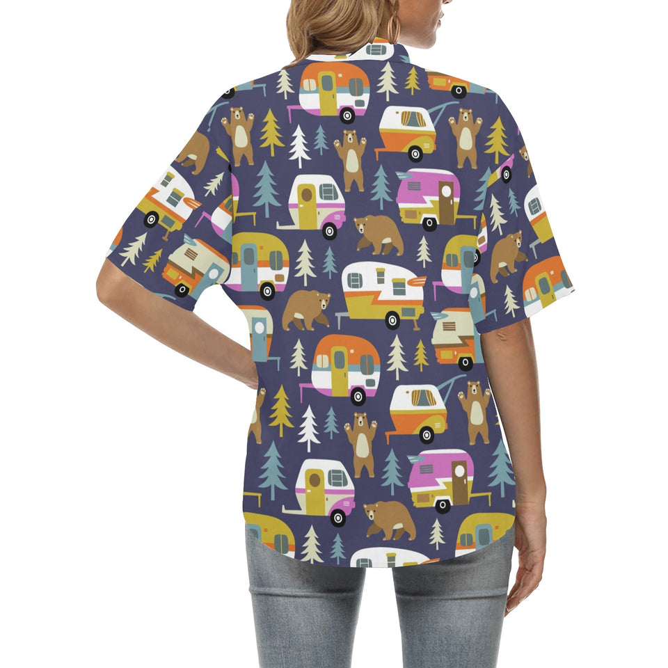 Camper Van Pattern Print Design 02 Women's All Over Print Hawaiian Shirt