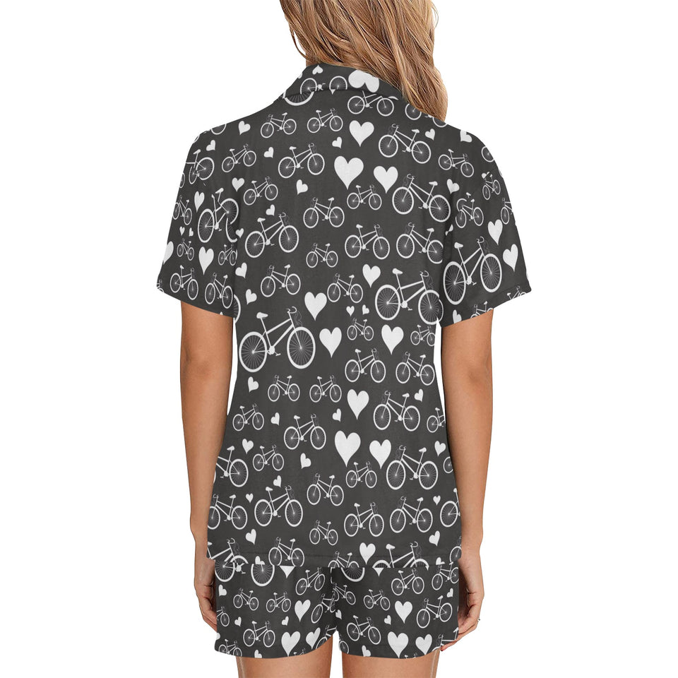 Bicycle Pattern Print Design 05 Women's V-Neck Short Pajama Set