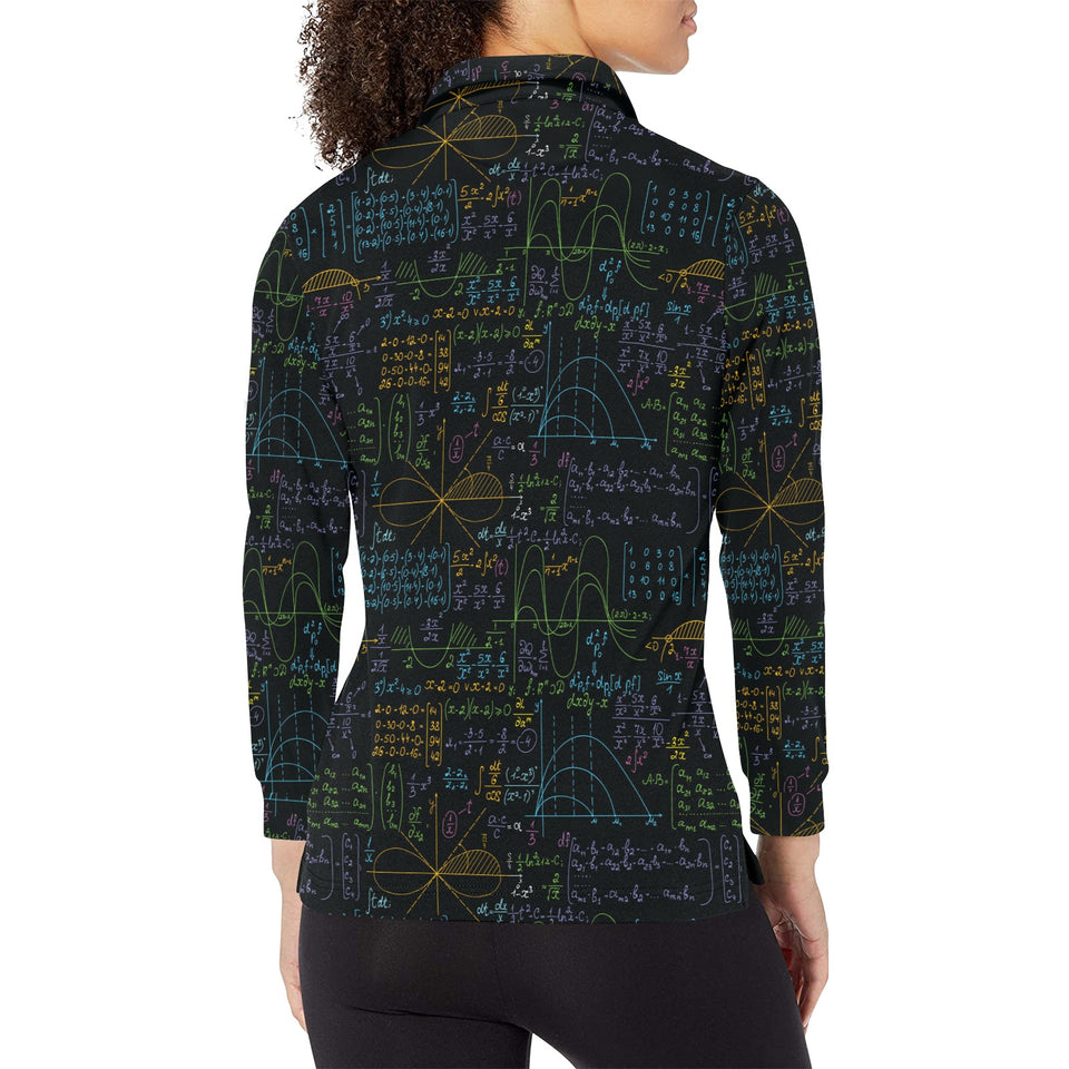 Math Pattern Print Design 04 Women's Long Sleeve Polo Shirt