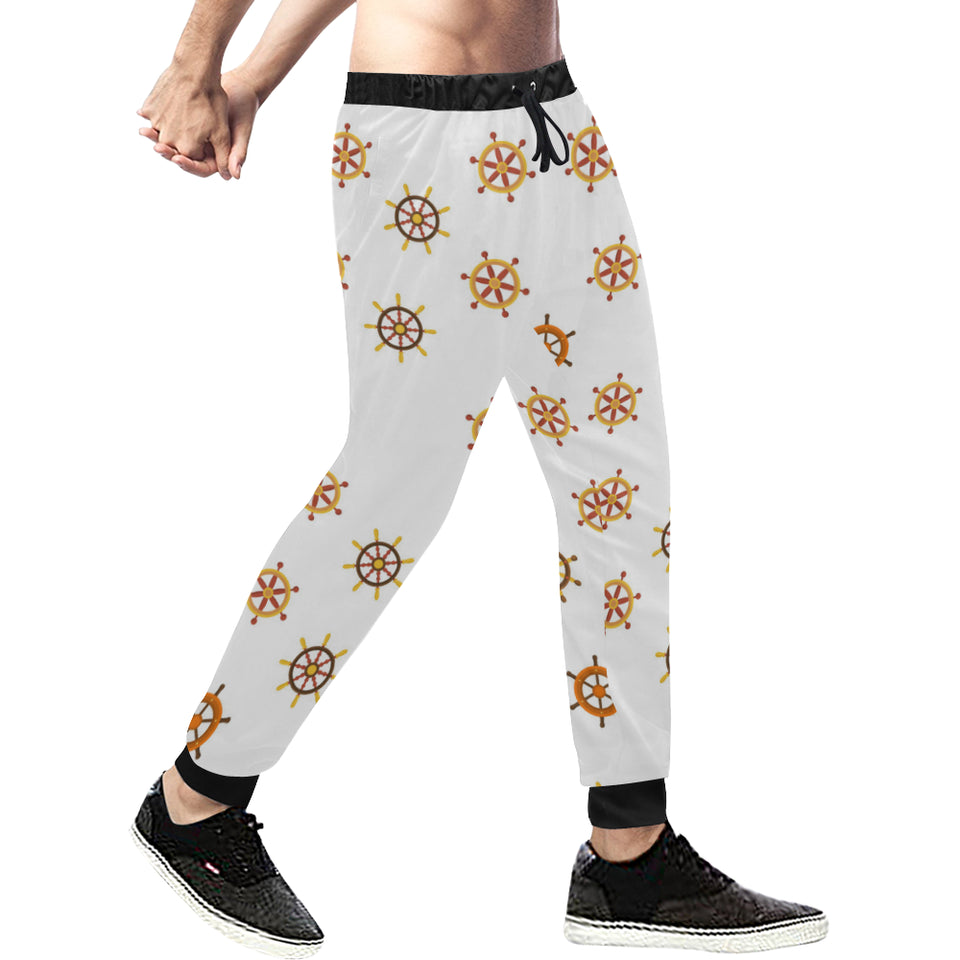 Nautical Steering Wheel Rudder Wooden Pattern Unisex Casual Sweatpants