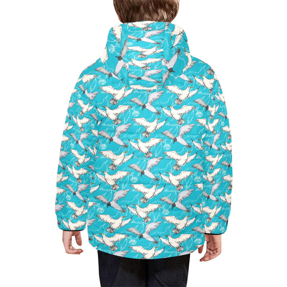 Seagull Pattern Print Design 03 Kids' Boys' Girls' Padded Hooded Jacket