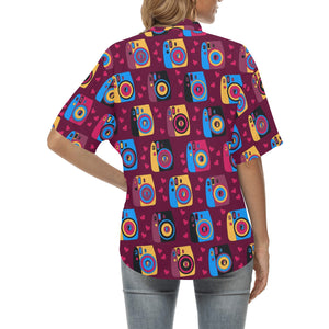 Camera Pattern Print Design 04 Women's All Over Print Hawaiian Shirt