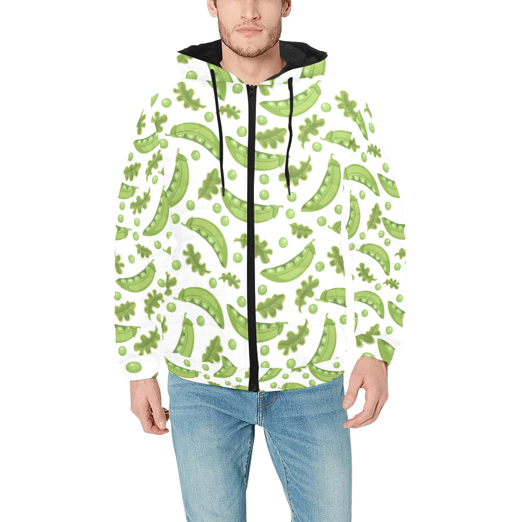 Green Peas Pattern Print Design 02 Men's Padded Hooded Jacket(ModelH42)