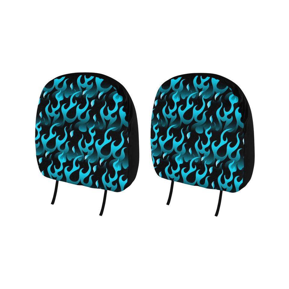 Blue Flame Fire Pattern Background Car Headrest Cover