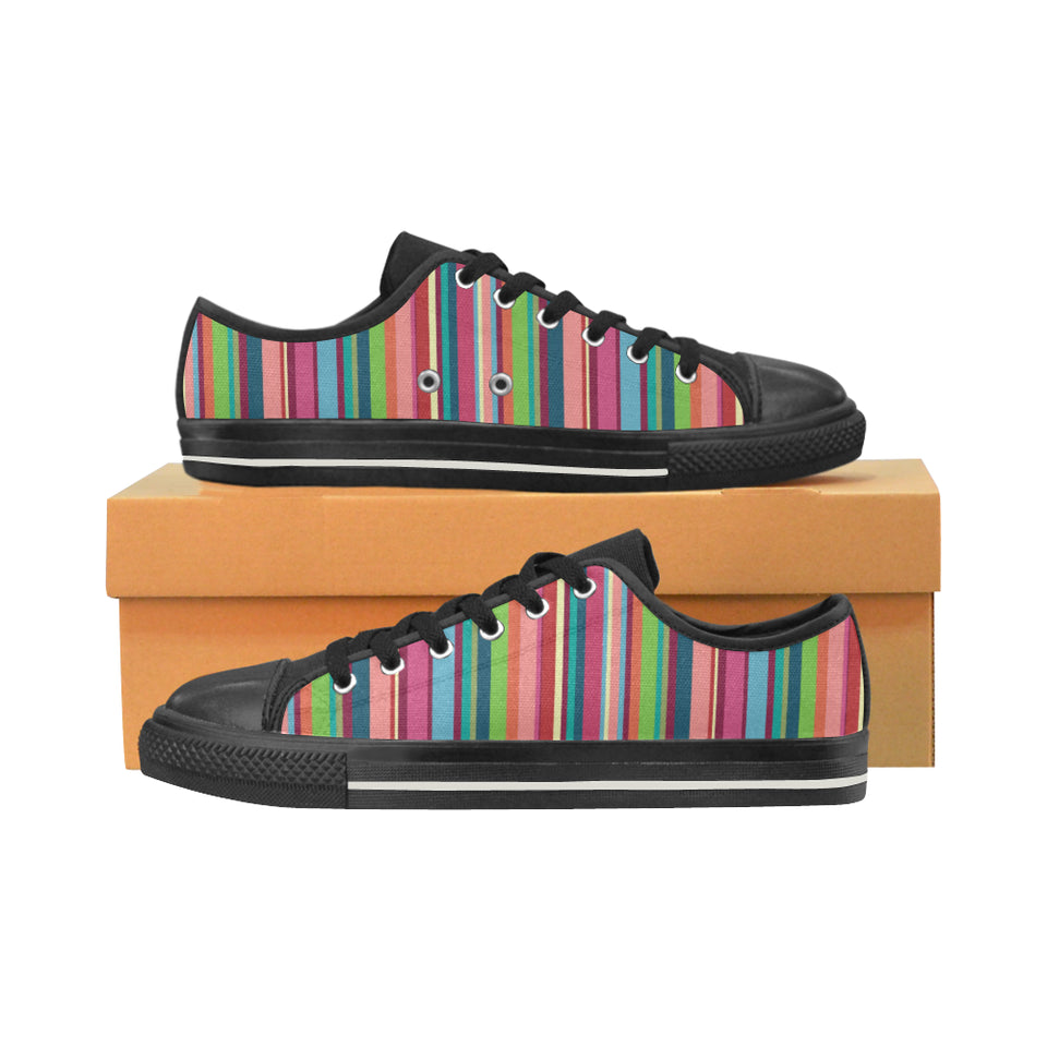 Rainbow Stripe Pattern Men's Low Top Canvas Shoes Black