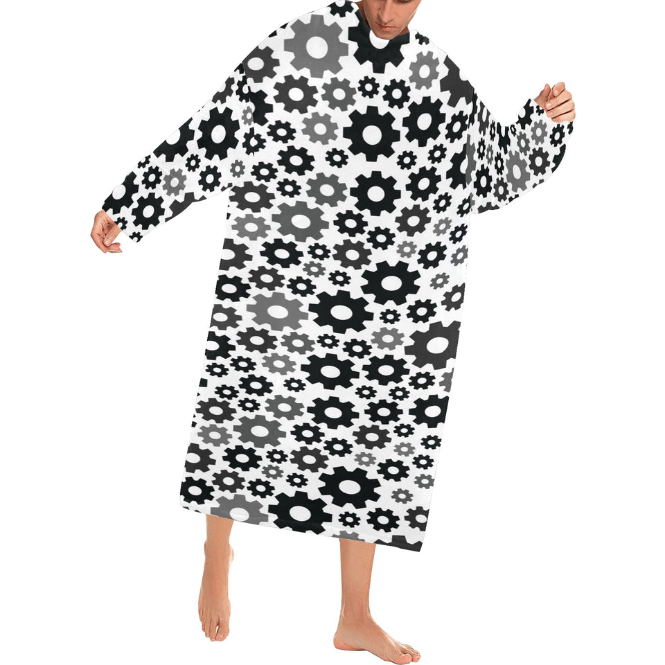 Gear Pattern Print Design 01 Blanket Robe with Sleeves