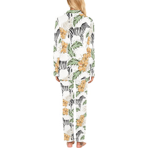 Zebra Hibiscus Pattern Women's Long Pajama Set