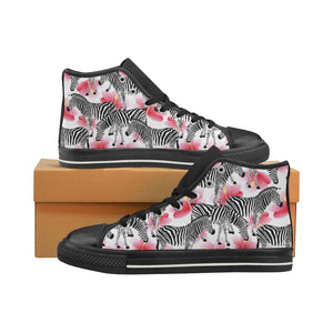 Zebra Red Hibiscus Pattern Women's High Top Canvas Shoes Black