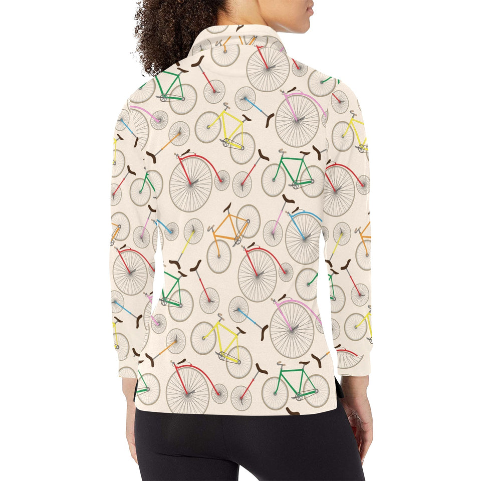 Bicycle Pattern Print Design 04 Women's Long Sleeve Polo Shirt