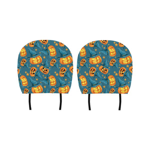 Halloween Pumpkin Witch Hat Pattern Car Headrest Cover