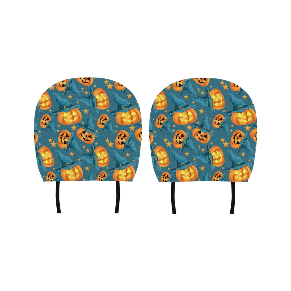 Halloween Pumpkin Witch Hat Pattern Car Headrest Cover