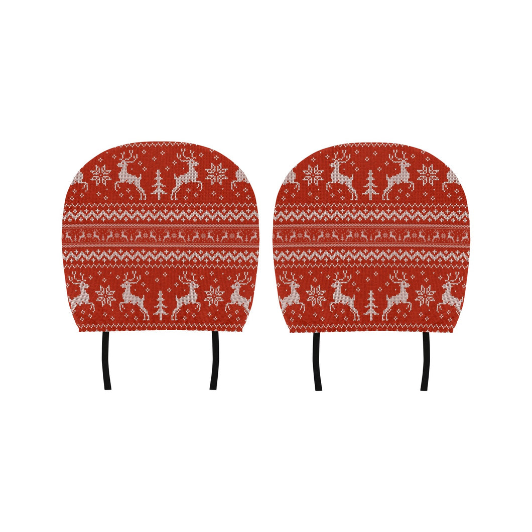 Deer Sweater Printed Red Pattern Car Headrest Cover