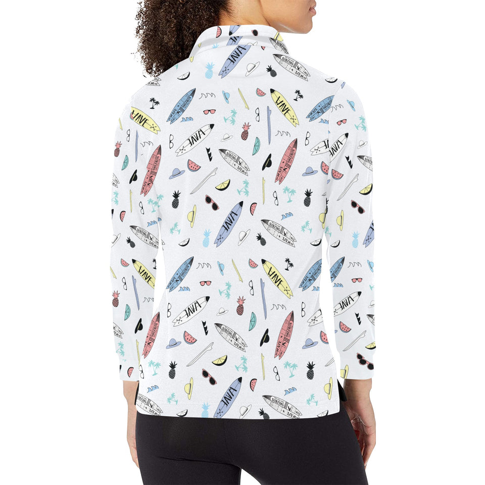 Surfboard Pattern Print Design 01 Women's Long Sleeve Polo Shirt