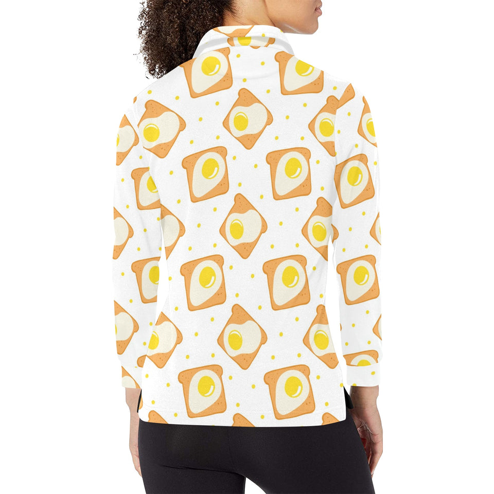 Bread Toast Pattern Print Design 02 Women's Long Sleeve Polo Shirt