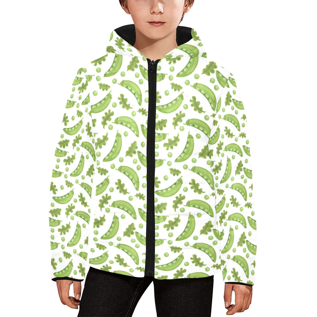 Green Peas Pattern Print Design 02 Kids' Boys' Girls' Padded Hooded Jacket