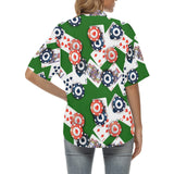 Casino Cards Suits Pattern Print Design 03 Women's All Over Print Hawaiian Shirt