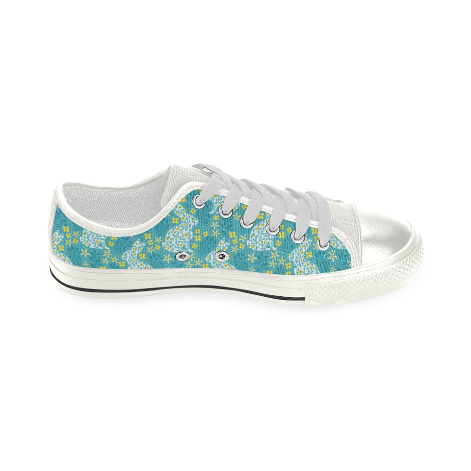 Rabbit Flower Theme Pattern Women's Low Top Canvas Shoes White