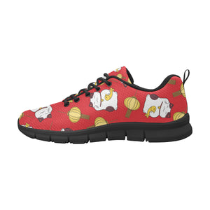 Meneki Neko Lucky Cat Pattern Red Theme Men's Sneakers Black