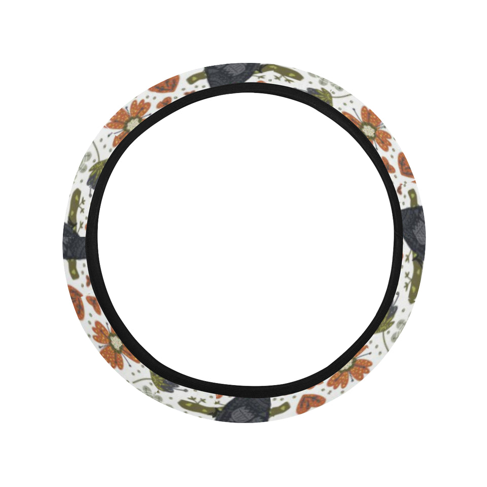 Toucan Flower Pattern Car Steering Wheel Cover