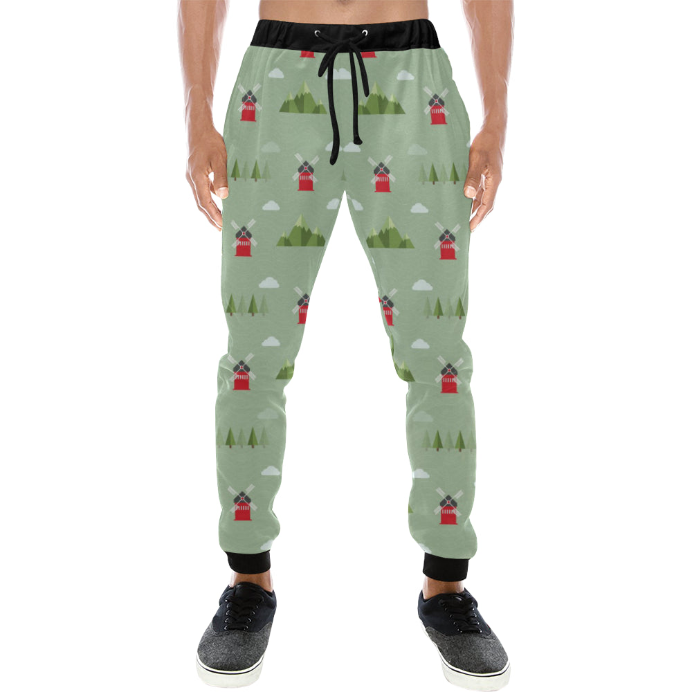 Windmill Green Pattern Unisex Casual Sweatpants