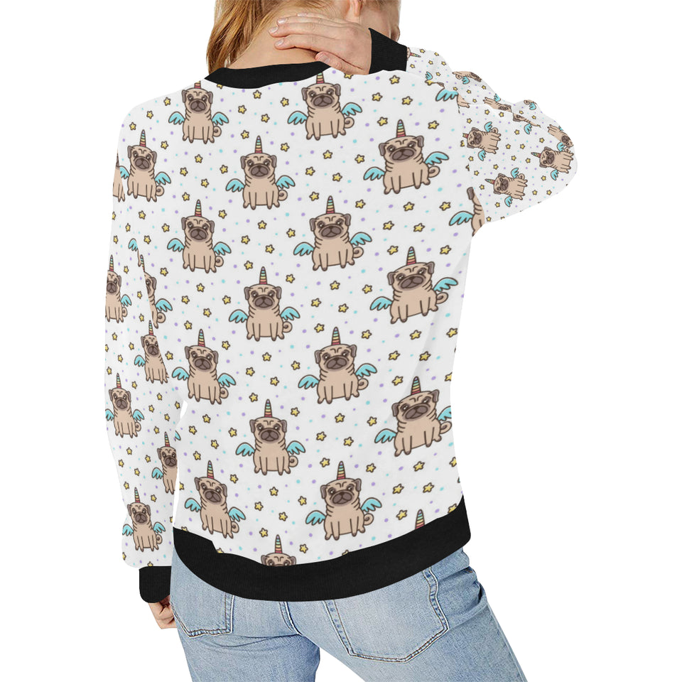 Unicorn Pug Pattern Women's Crew Neck Sweatshirt