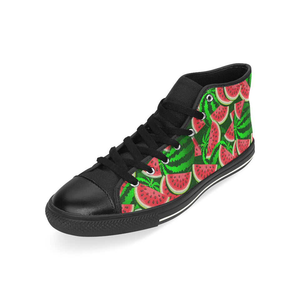 Watermelon Pattern Theme Men's High Top Canvas Shoes Black