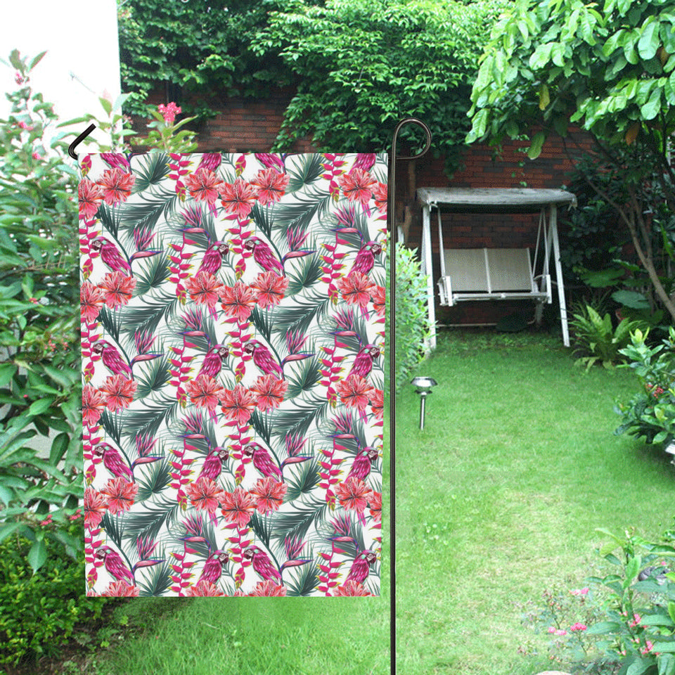 Pink Parrot Heliconia Pattern House Flag Garden Flag